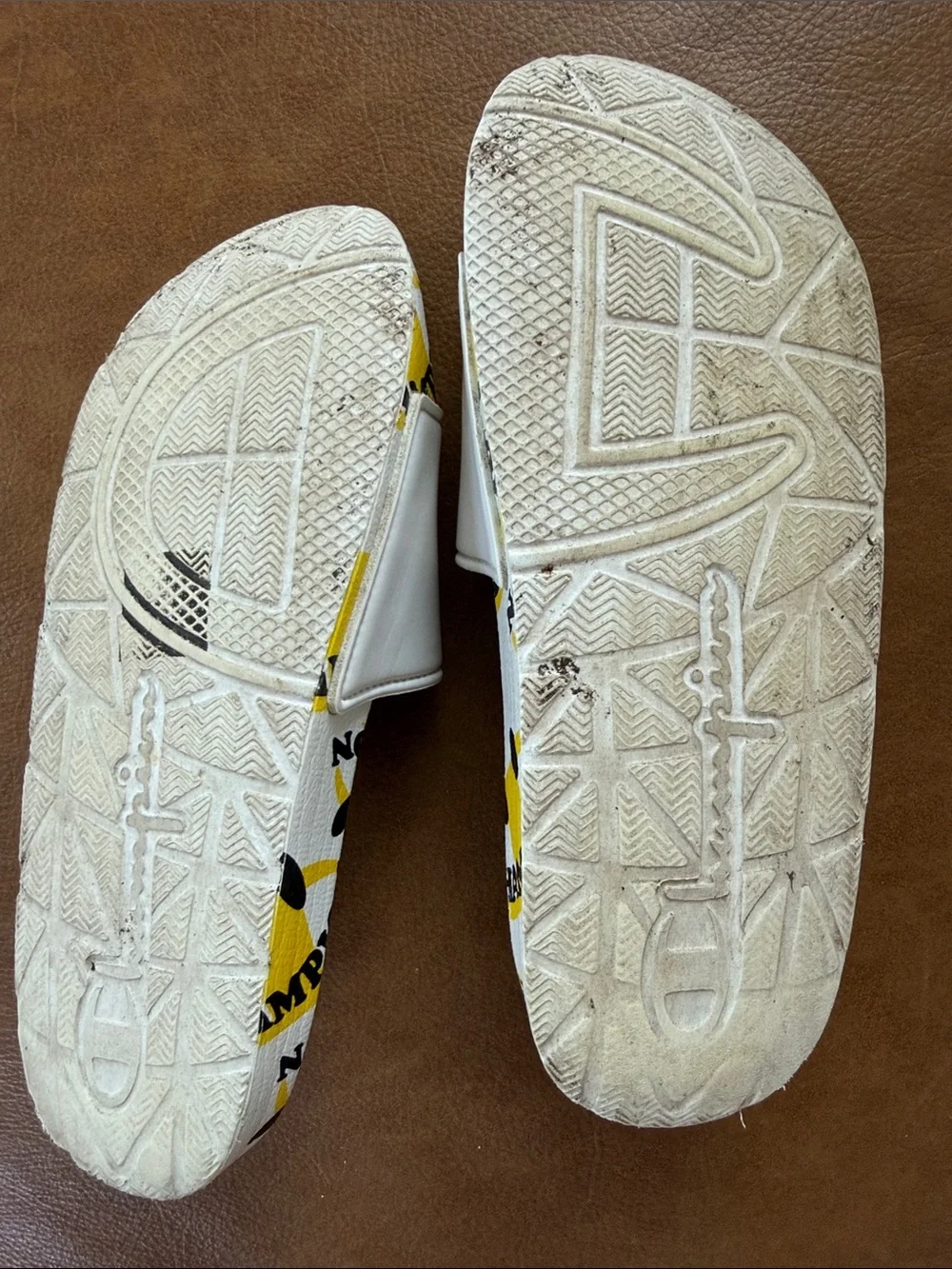 Champion White & Yellow Logo Slide Sandals for Kids